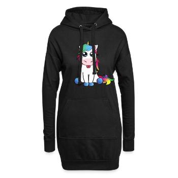 Regenbogen Einhorn Geschenkidee streckt Zunge raus - Hoodie-Kleid - Schwarz - Vorne