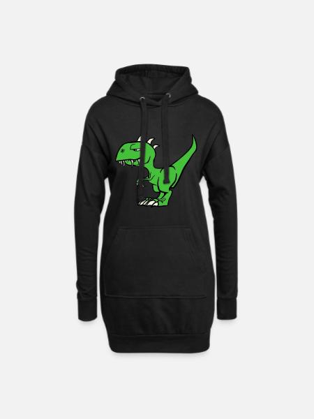 Dinosaurier - Hoodie-Kleid - Schwarz