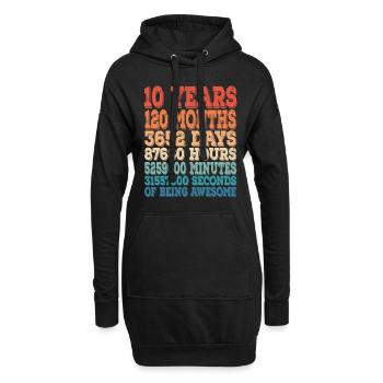 10 Jahre 120 Monate 3652 Tage 87660 Stunden - Hoodie-Kleid - Schwarz - Vorne