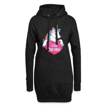J'adore les licornes Licorne - Sweat-shirt à capuche long Femme - noir - Devant