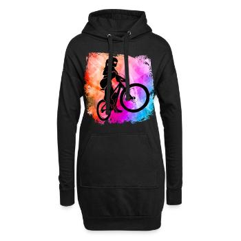 Mountainbikerin Mädchen coole Farben MTB Fahrrad - Hoodie-Kleid - Schwarz - Vorne