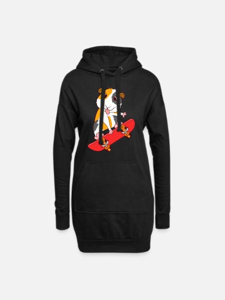 Skateboarding-Meerschweinchen-Rochen auf T-Shirt - Hoodie-Kleid - Schwarz