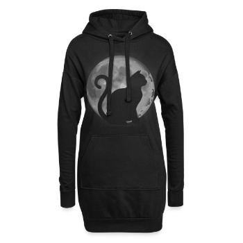 mignon chat silhouette lune animal - Sweat-shirt à capuche long Femme - noir - Devant