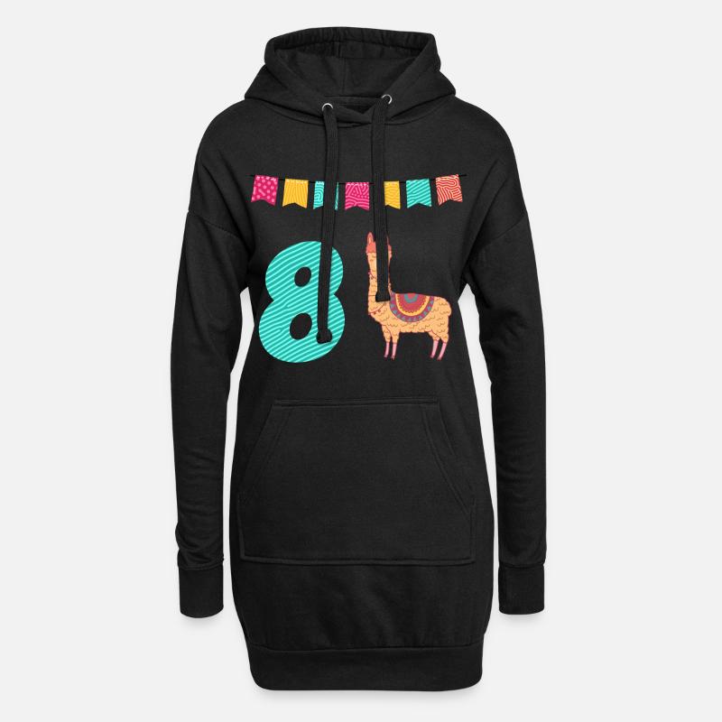 Lustiges Lama Alpaka 8. Geburtstag - Hoodie-Kleid - Schwarz