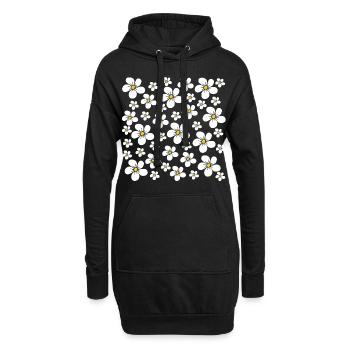 fleurs blanches, fleurs en fleurs, motif floral - Sweat-shirt à capuche long Femme - noir - Devant