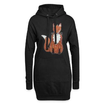 niedliche Fuchs - Hoodie-Kleid - Schwarz - Vorne