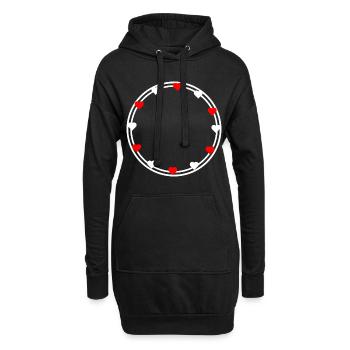 Cœurs en décoration de cadre rond Circulaire - Sweat-shirt à capuche long Femme - noir - Devant