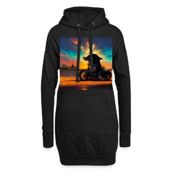 Hund fährt Motorrad Hündin Schädel Totenkopf Skull - Hoodie-Kleid - Schwarz - Vorne