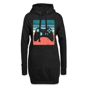Vintage Gaming Geek Sonnenuntergang Gamer Geschenk - Hoodie-Kleid - Schwarz - Vorne