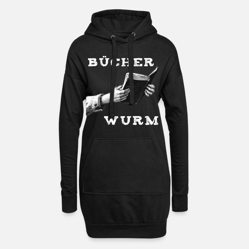Buch – Bücherwurm - Hoodie-Kleid - Schwarz