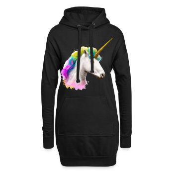 Farbenfrohes Einhorn - Hoodie-Kleid - Schwarz - Vorne