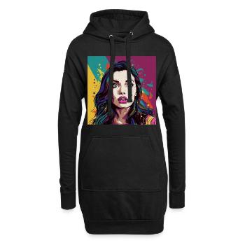 Pop Art Überraschtes Gesicht - Hoodie-Kleid - Schwarz - Vorne