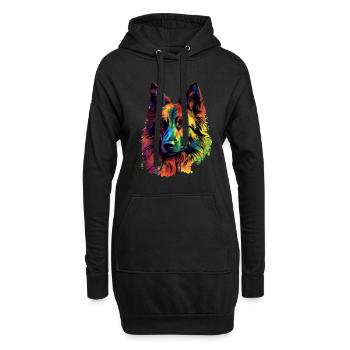 Bunter belgischer Tervuren Hund - Hoodie-Kleid - Schwarz - Vorne