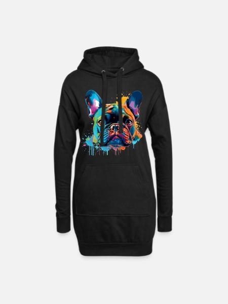 Bunte französische Bulldogge - Hoodie-Kleid - Schwarz