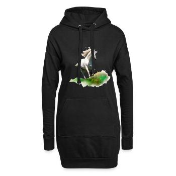 Realistisches Gemälde im Stil des weißen Pferdes auf einer Wiese - Hoodie-Kleid - Schwarz - Vorne