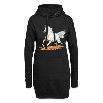 Cheval blanc style peinture réaliste dans un pré - Sweat-shirt à capuche long Femme - noir - Devant