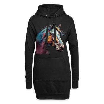 Idée passion chevaux cavalière aquarelle splash - Sweat-shirt à capuche long Femme - noir - Devant