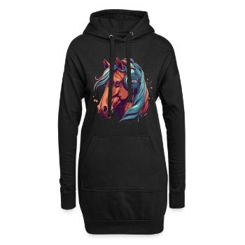 Idée passion chevaux cavalière aquarelle splash - Sweat-shirt à capuche long Femme - noir - Devant