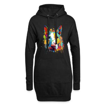 Buntes Bullterrier-Kunstdesign - Hoodie-Kleid - Schwarz - Vorne