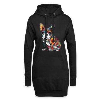 Buntes französisches Bulldoggen-Kunstdesign - Hoodie-Kleid - Schwarz - Vorne