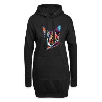 Bunte Bengalkatze - Hoodie-Kleid - Schwarz - Vorne
