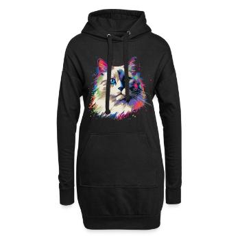 Bunte Ragdoll Katze - Hoodie-Kleid - Schwarz - Vorne