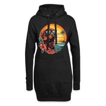 Bunter Dackel mit Sonnenbrille am Strand - Hoodie-Kleid - Schwarz - Vorne