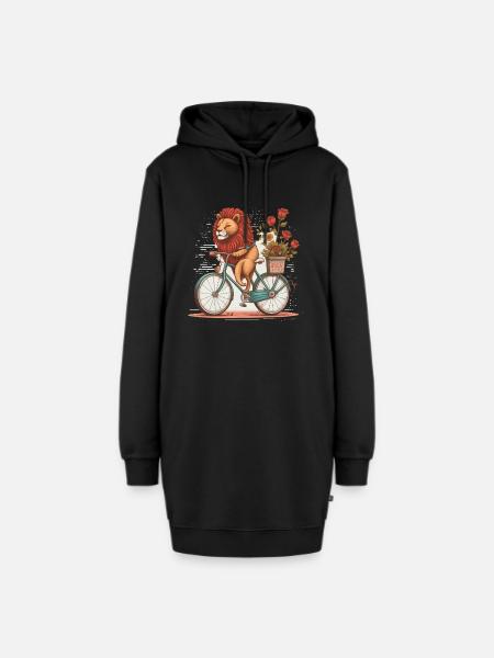 Löwe auf dem Fahrrad - Hoodie-Kleid - Schwarz