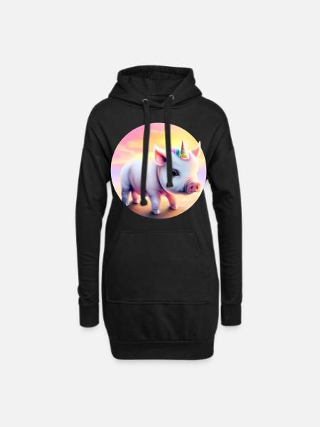 Einhorn Schwein im Sonnenuntergang - Hoodie-Kleid - Schwarz