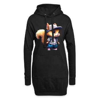 Un adorable écureuil chibi en tenue urbaine - Sweat-shirt à capuche long Femme - noir - Devant