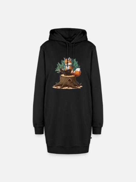 Buchhafter Fuchs - Hoodie-Kleid - Schwarz