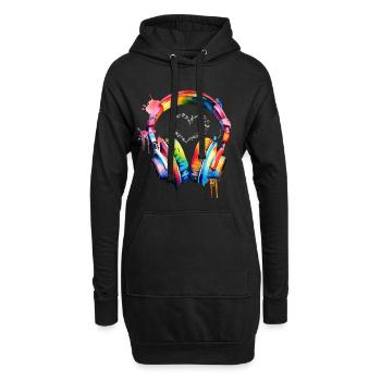 Kopfhörer Musik-Liebe - Hoodie-Kleid - Schwarz - Vorne