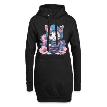 Le chat ninja: prêt pour la bataille et prêt à tout - Sweat-shirt à capuche long Femme - noir - Devant