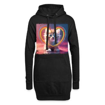 Herzliche Katze - Hoodie-Kleid - Schwarz - Vorne