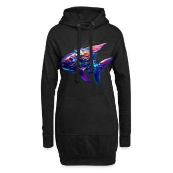 Cyber-Fisch - Hoodie-Kleid - Schwarz - Vorne