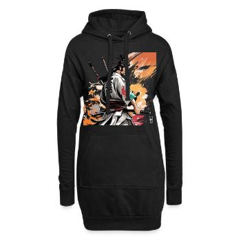 samurai with swords graphic - Hoodie Dress - black - Front