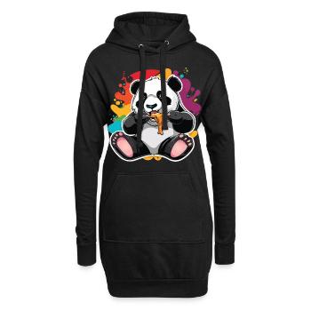 Happy Panda Eating with Paint Splatter Sticker Des - Hoodie Dress - black - Front