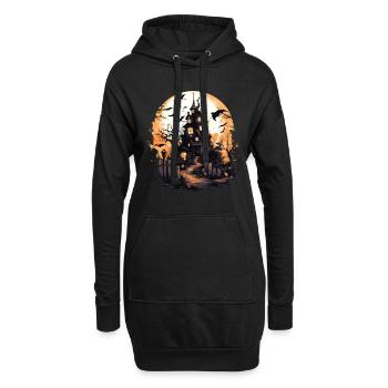 Halloween Horror House Château Château Bats - Sweat-shirt à capuche long Femme - noir - Devant