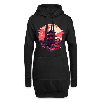 Enchanté dans le noir: Japan City - Sweat-shirt à capuche long Femme - noir - Devant