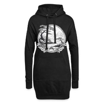 Framed Japanese Landscape - Hoodie Dress - black - Front