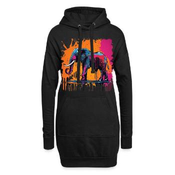 Colorful Paint Dripping Elephant - Hoodie Dress - black - Front