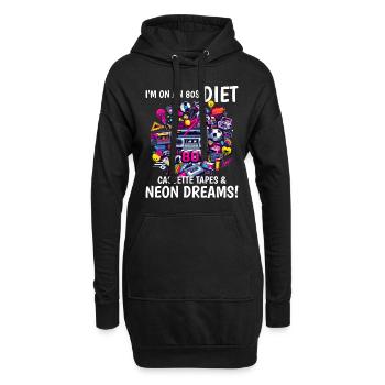 Ich bin auf einer 80er-Jahre-Diät-Kassette Vintage 1980er Jahre - Hoodie-Kleid - Schwarz - Vorne