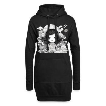 Collage Style Moderne/Petite Fille + Paysage - Sweat-shirt à capuche long Femme - noir - Devant