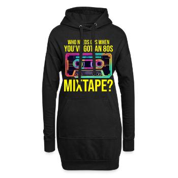 Neon-80er-Jahre-Kassette: Nostalgische Retro-Vibes - Hoodie-Kleid - Schwarz - Vorne