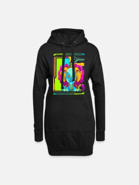 Cyberpunk Retro Synthwave Futuristisch - Hoodie-Kleid - Schwarz