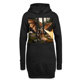 Feuerspeiender Hase Drache #16 - Hoodie-Kleid - Schwarz - Vorne