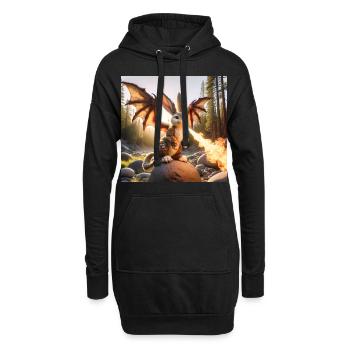 Feuerspeiender Hase Drache #12 - Hoodie-Kleid - Schwarz - Vorne