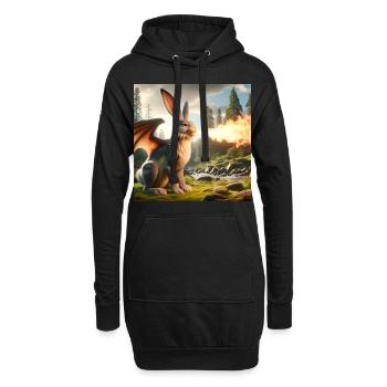 Feuerspeiender Hase Drache #08 - Hoodie-Kleid - Schwarz - Vorne