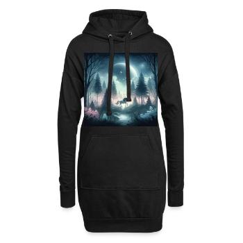 Einhorn im Zauberwald Mondlicht Mystik - Hoodie-Kleid - Schwarz - Vorne