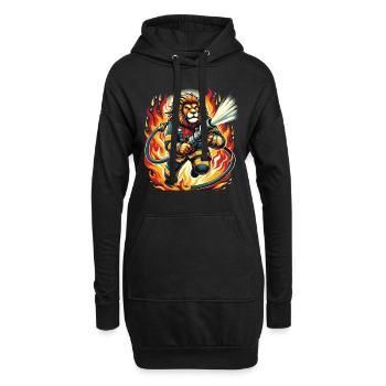 Lion, Pompier, Pompier, Flammes, Héros - Sweat-shirt à capuche long Femme - noir - Devant